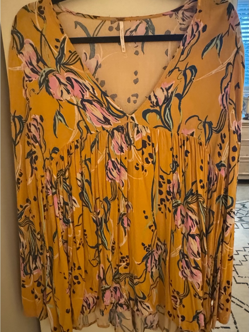 Free People Mustard Floral Button-Front Tunic